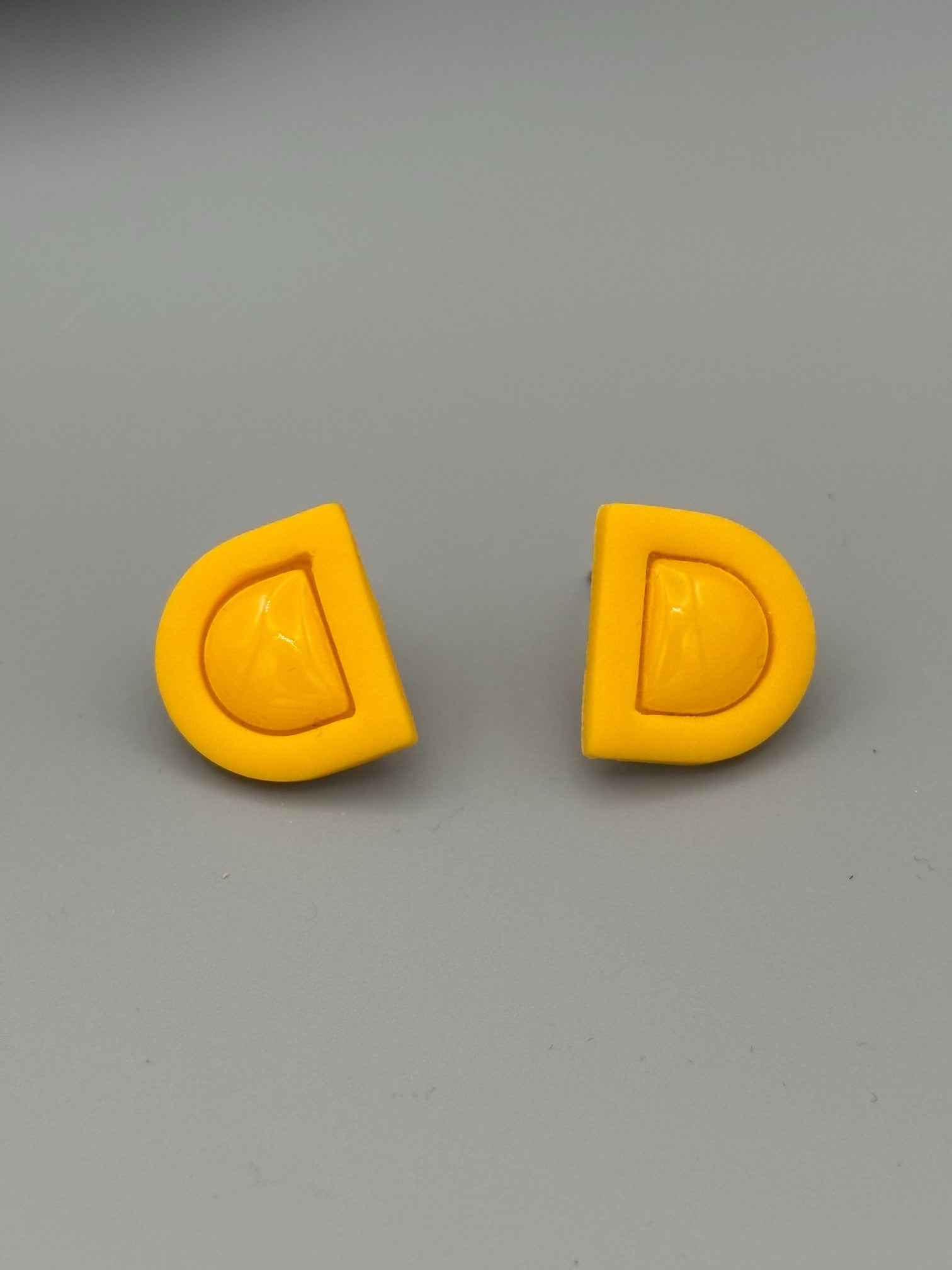 Yellow Semi Circle Stud Earrings - handcrafted polymer clay earrings by Lakeside Clay