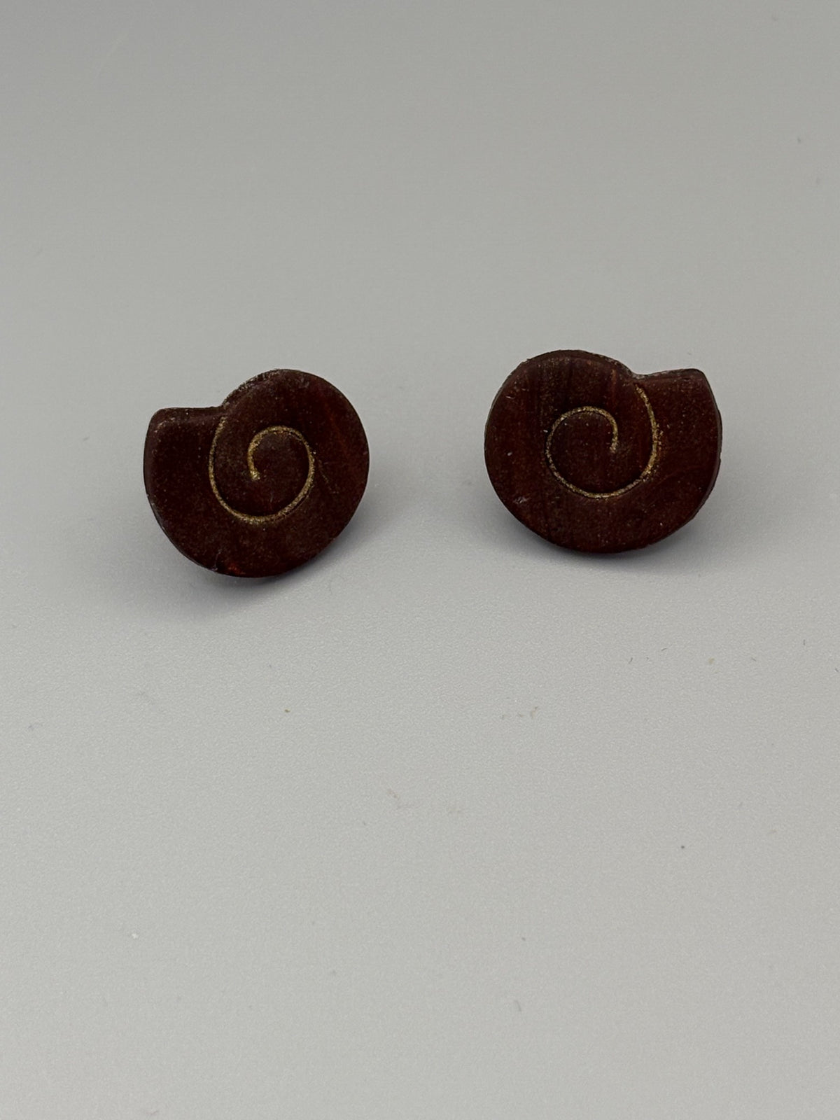 Brown Swirl Shell Stud Earrings - handcrafted polymer clay earrings by Lakeside Clay
