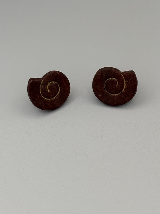 Brown Swirl Shell Stud Earrings - handcrafted polymer clay earrings by Lakeside Clay
