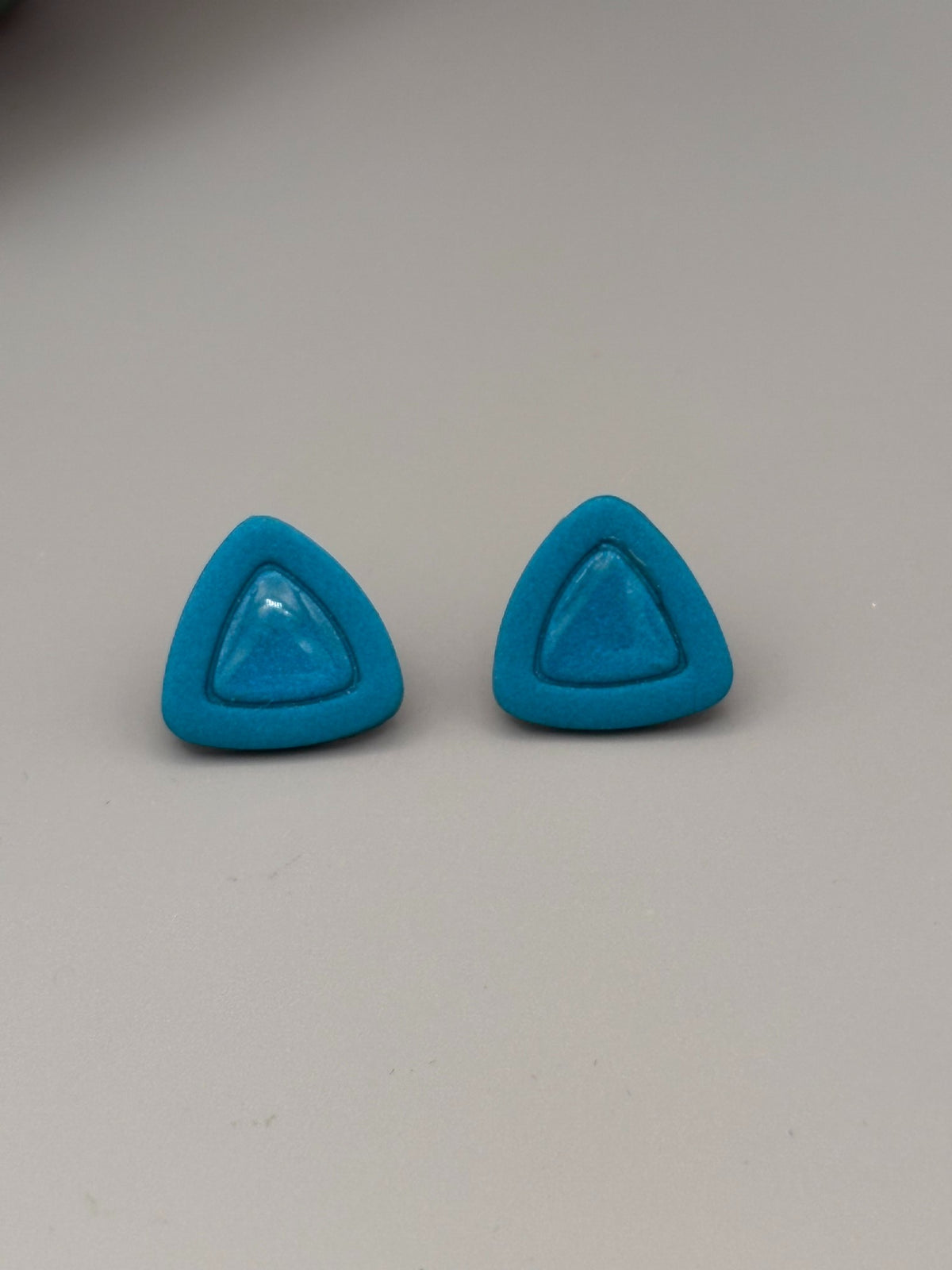 Teal Triangle Stud Earrings - handcrafted polymer clay earrings by Lakeside Clay