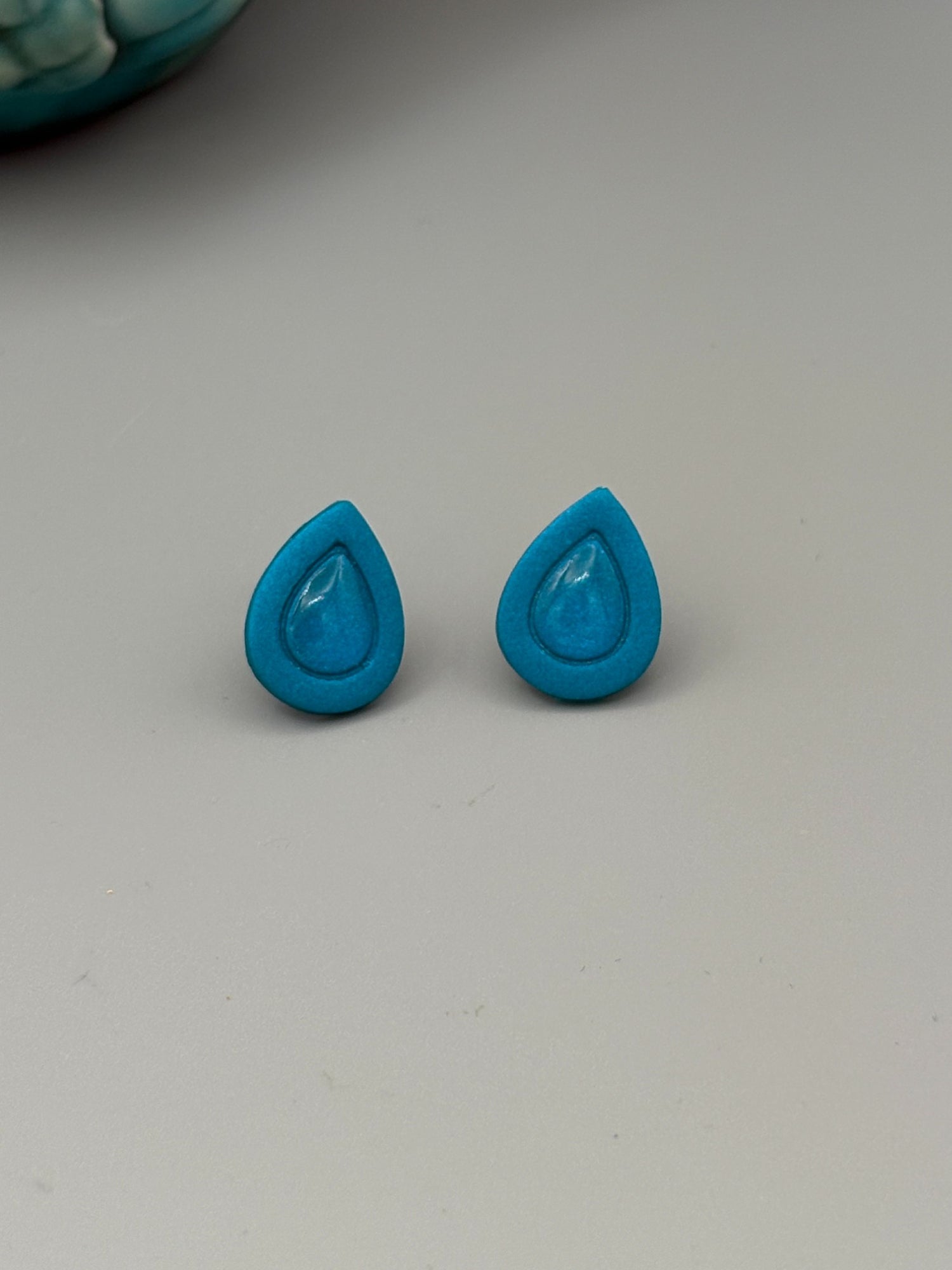Teal Drop Stud Earrings - handcrafted polymer clay earrings by Lakeside Clay