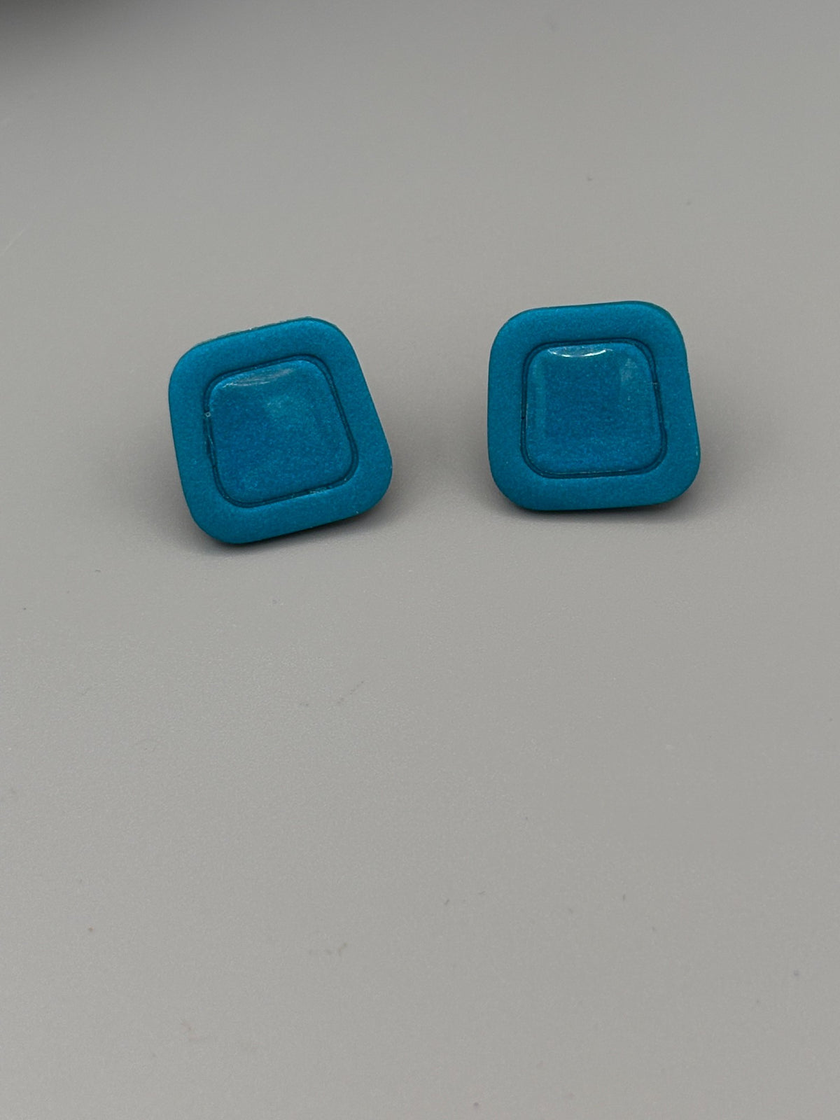 Teal Trapezoid Stud Earrings - handcrafted polymer clay earrings by Lakeside Clay