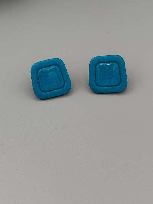 Teal Trapezoid Stud Earrings - handcrafted polymer clay earrings by Lakeside Clay