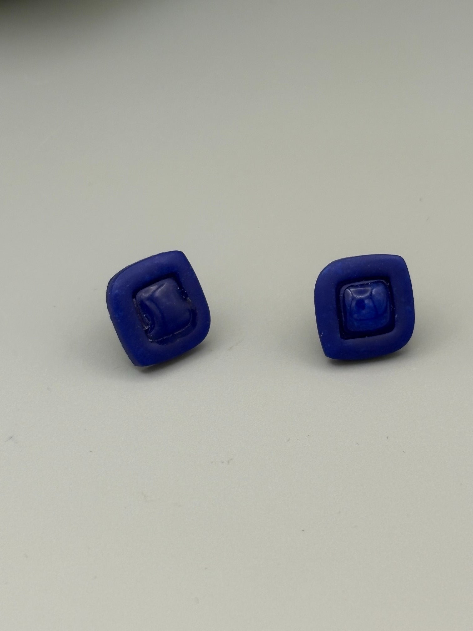 Blue Diamond Stud Earrings - handcrafted polymer clay earrings by Lakeside Clay