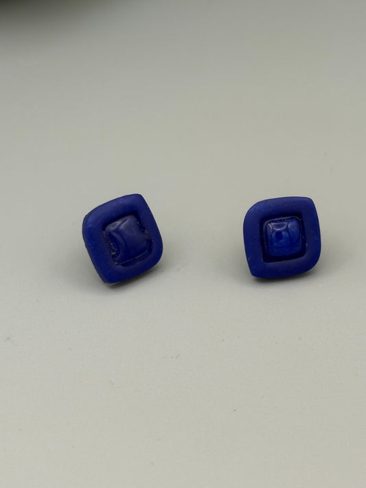 Blue Diamond Stud Earrings - handcrafted polymer clay earrings by Lakeside Clay