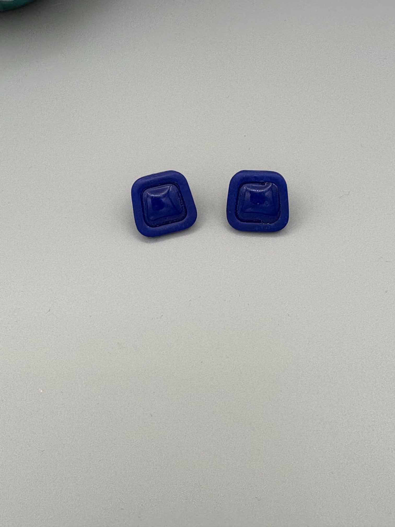 Blue Trapezoid Stud Earrings - handcrafted polymer clay earrings by Lakeside Clay