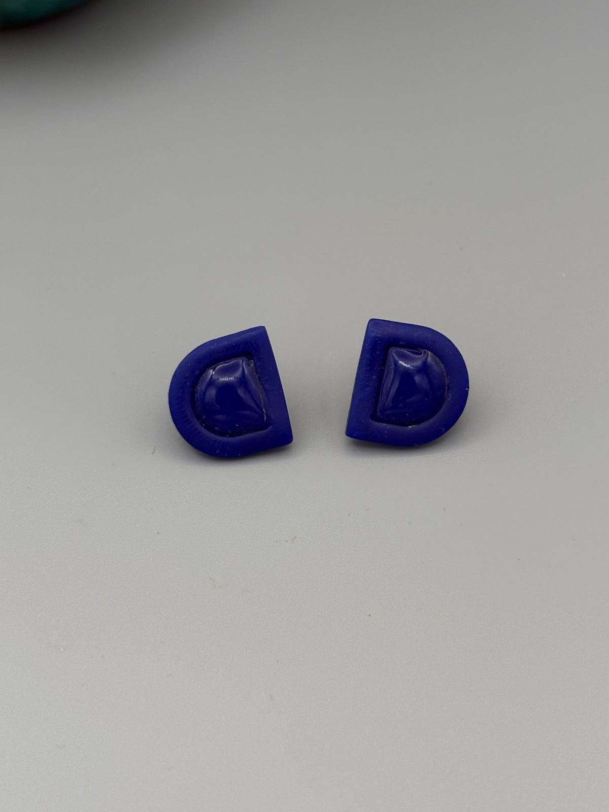 Blue Semi Circle Stud Earrings - handcrafted polymer clay earrings by Lakeside Clay