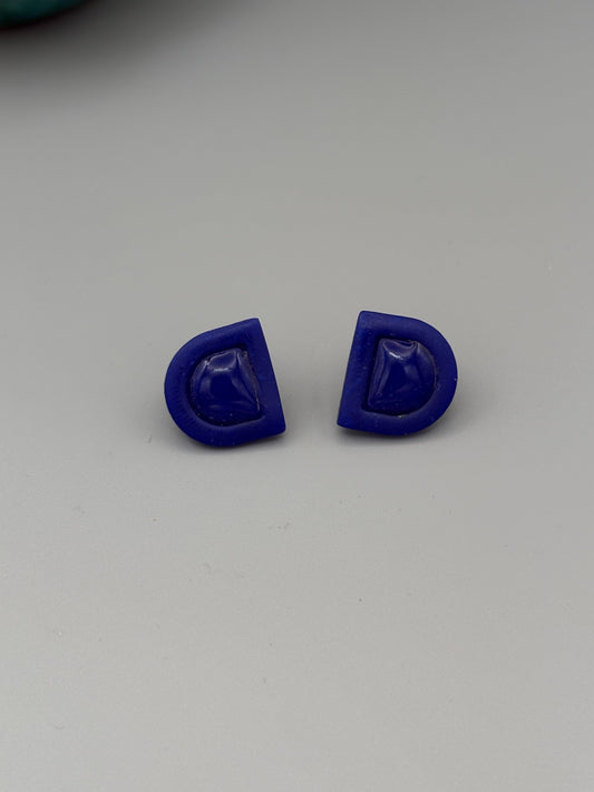 Blue Semi Circle Stud Earrings - handcrafted polymer clay earrings by Lakeside Clay