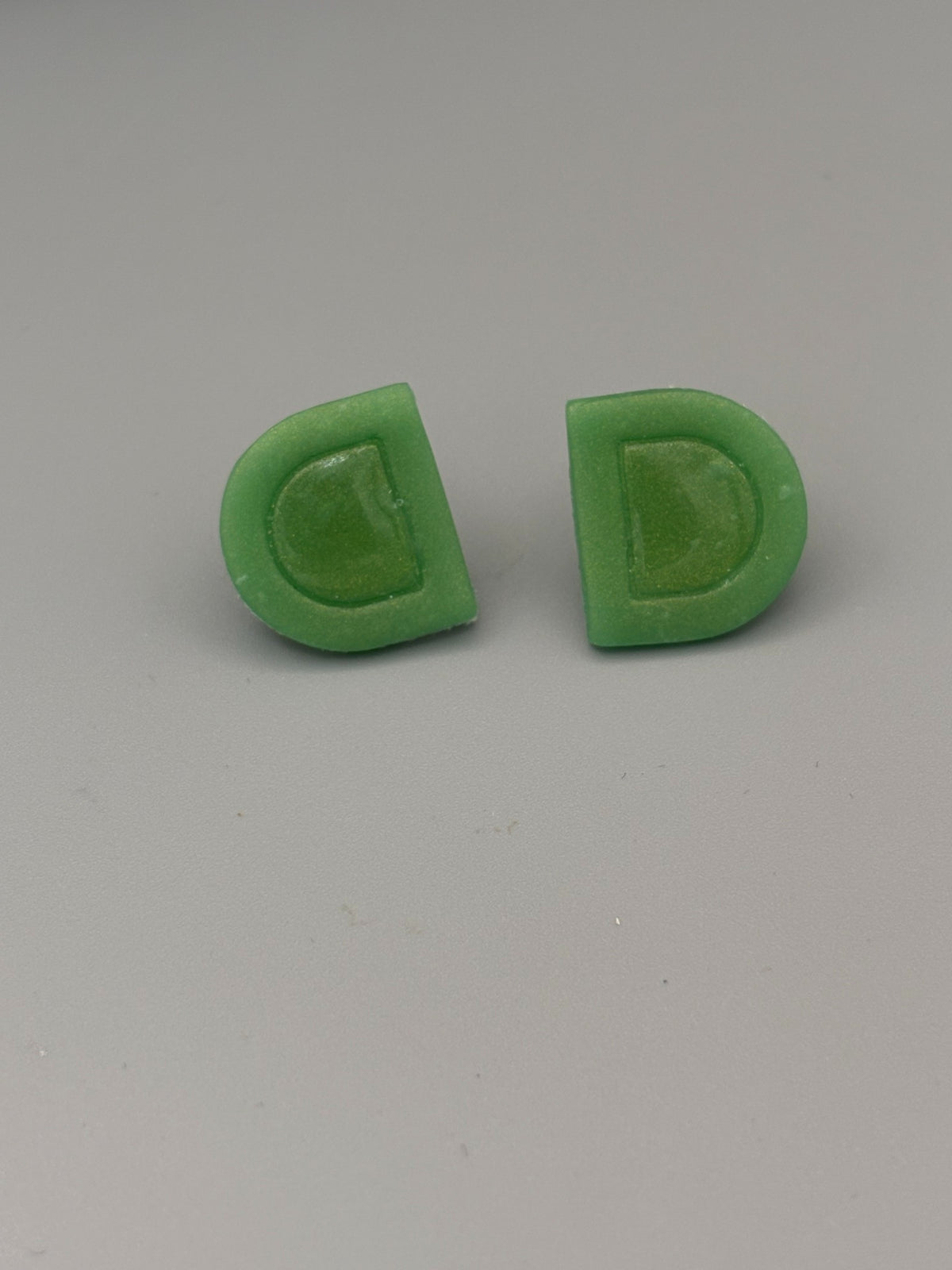 Green Semi Circle Stud Earrings - handcrafted polymer clay earrings by Lakeside Clay