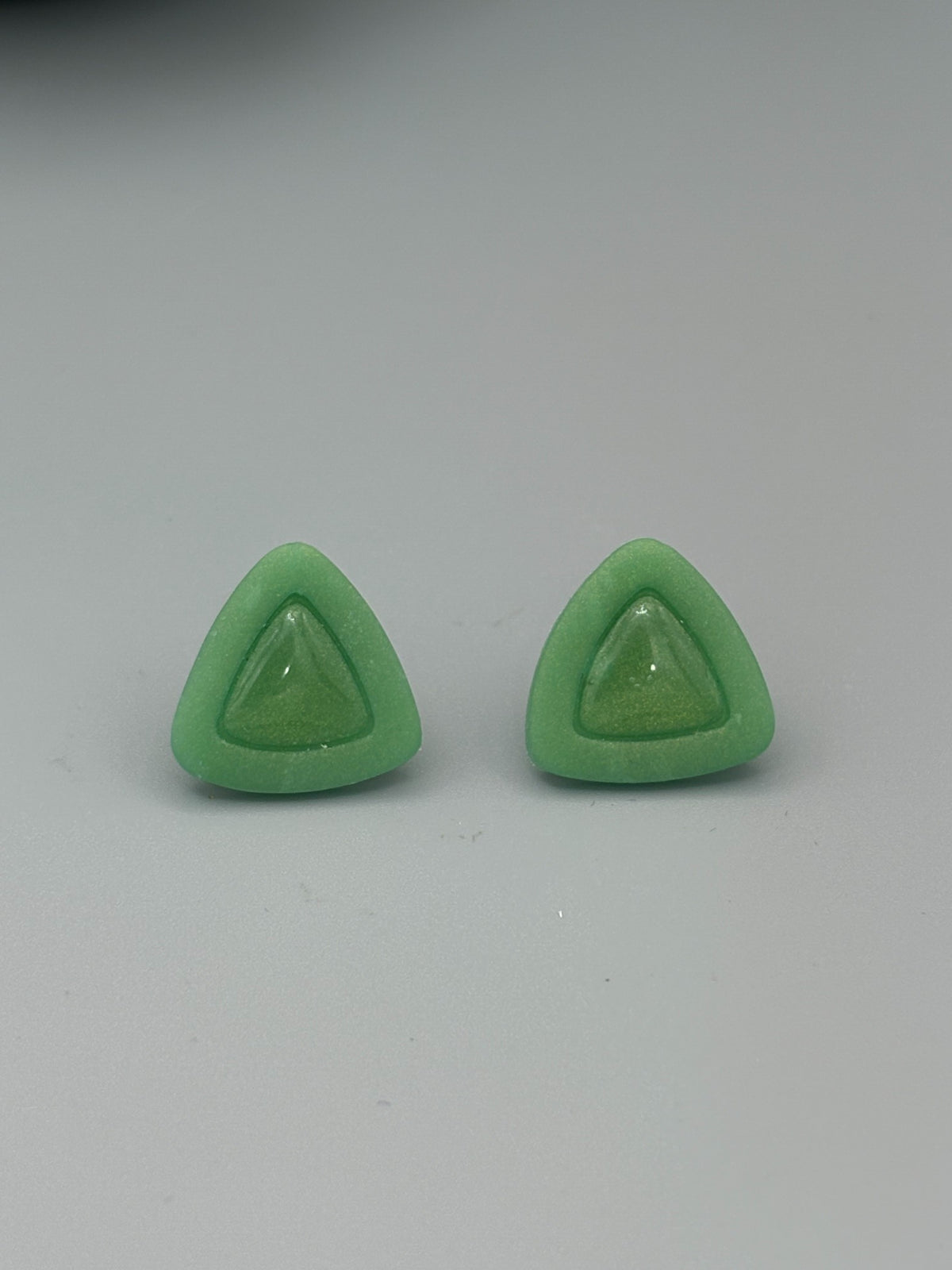 Green Triangle Stud Earrings - handcrafted polymer clay earrings by Lakeside Clay