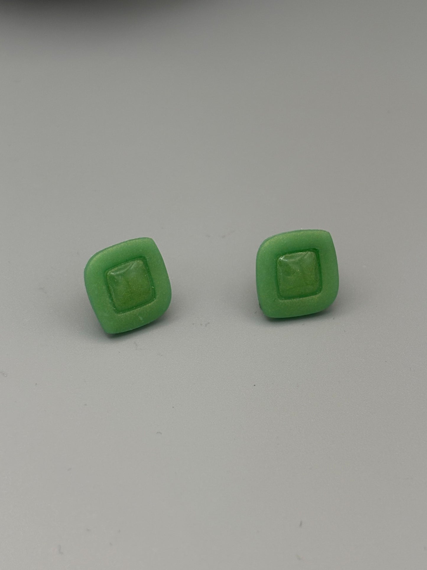 Green Diamond Stud Earrings - handcrafted polymer clay earrings by Lakeside Clay