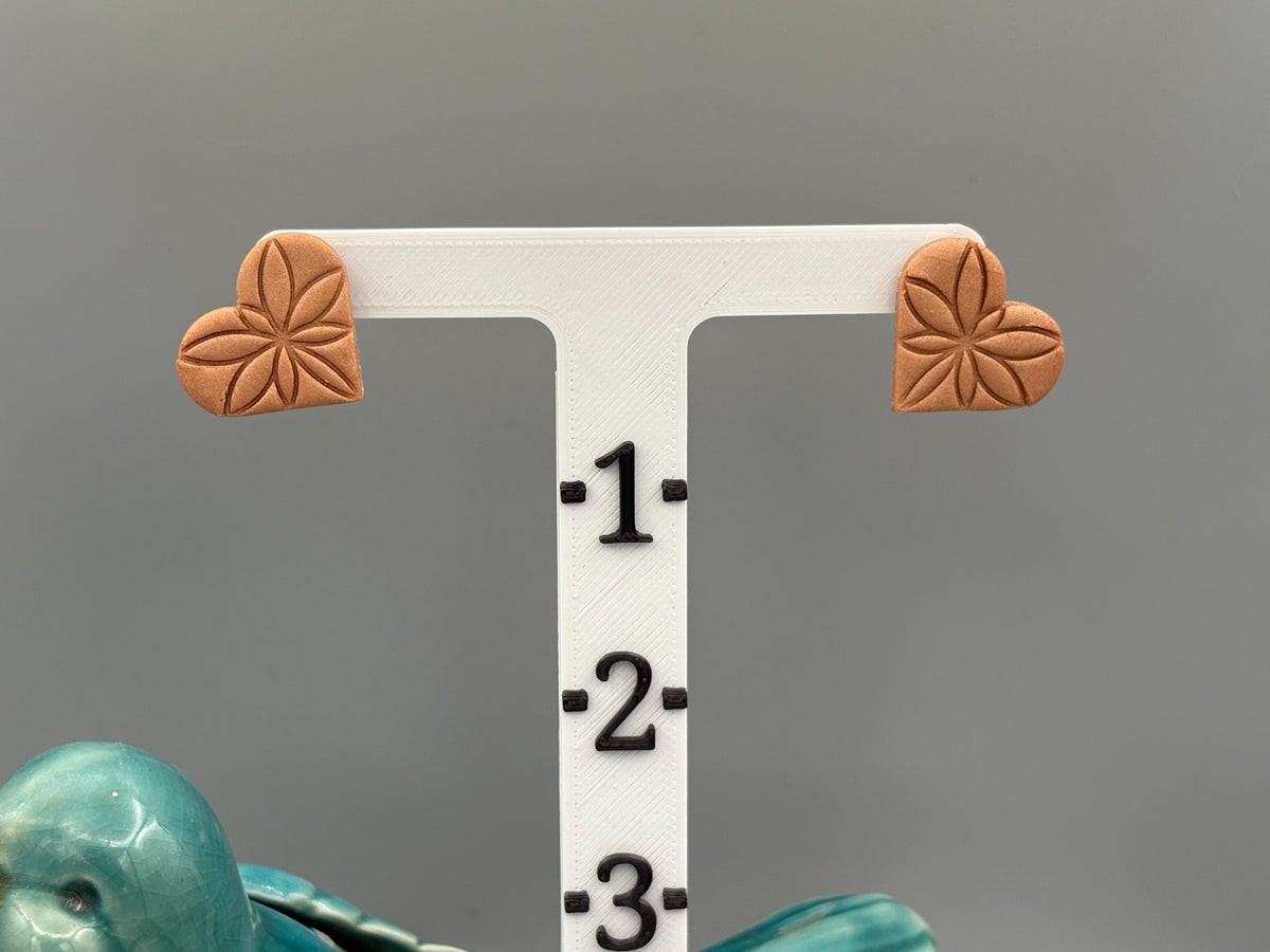Bronze Debossed Heart Stud Earrings - handcrafted polymer clay earrings by Lakeside Clay