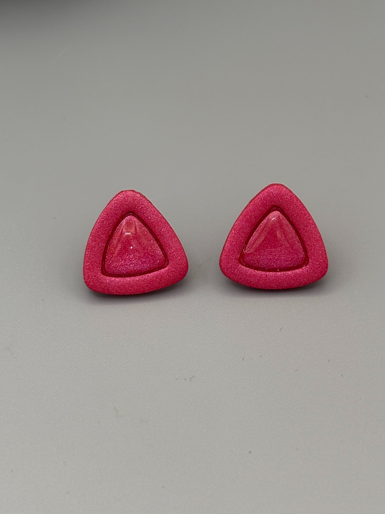 Pink Triangle Stud Earrings - handcrafted polymer clay earrings by Lakeside Clay
