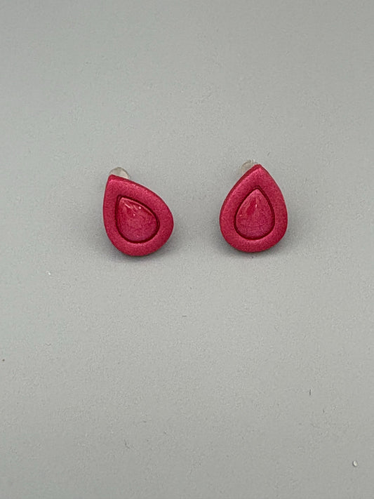 Pink Drop Stud Earrings - handcrafted polymer clay earrings by Lakeside Clay