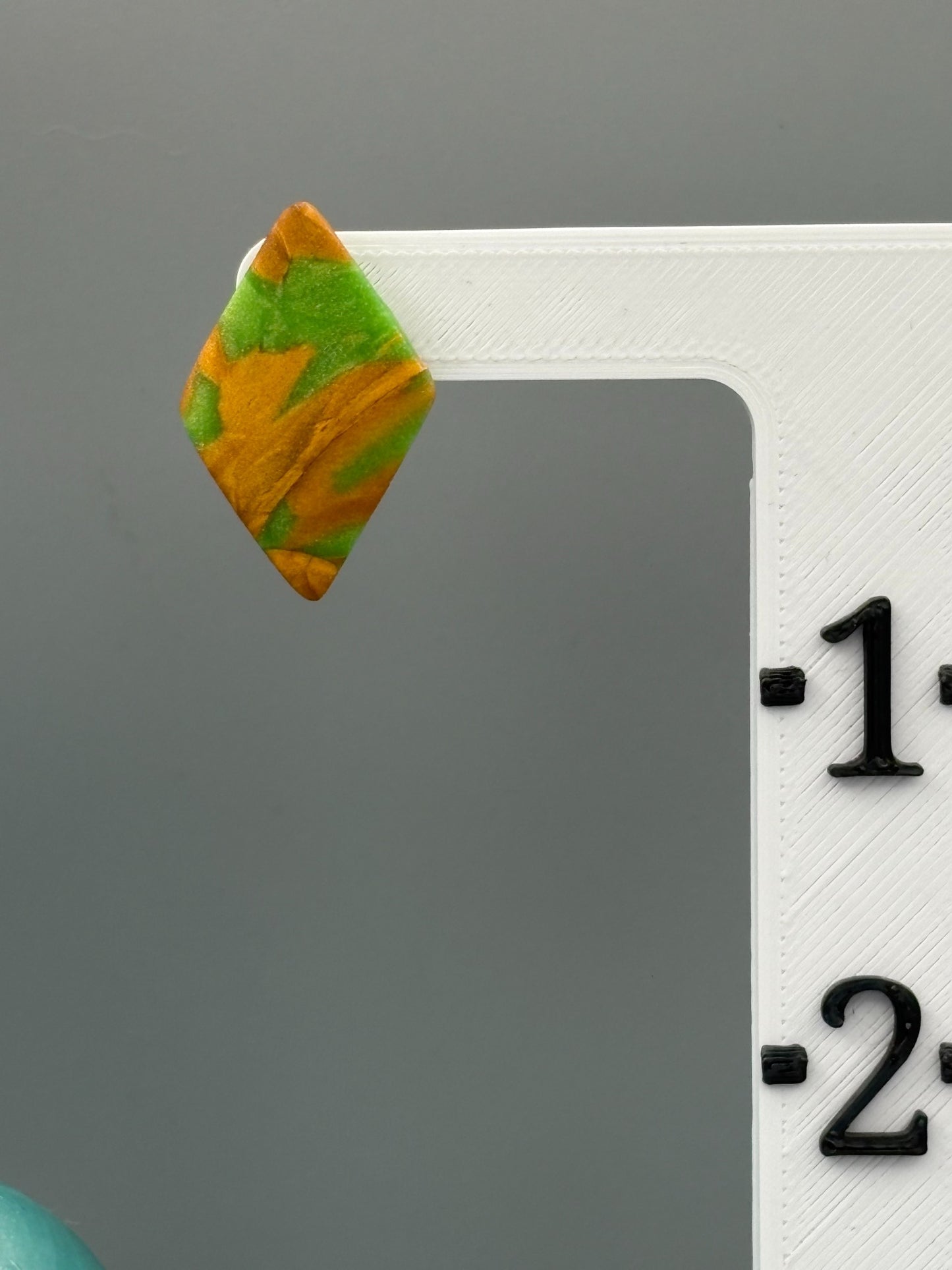 Green & Gold Diamond Stud Earrings - handcrafted polymer clay earrings by Lakeside Clay