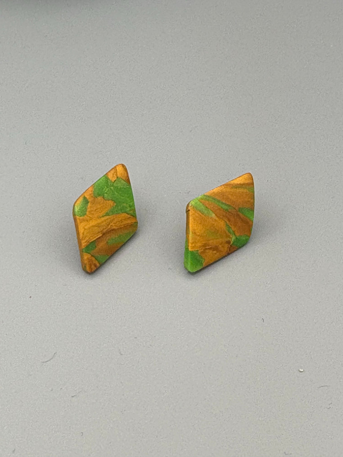 Green & Gold Diamond Stud Earrings - handcrafted polymer clay earrings by Lakeside Clay