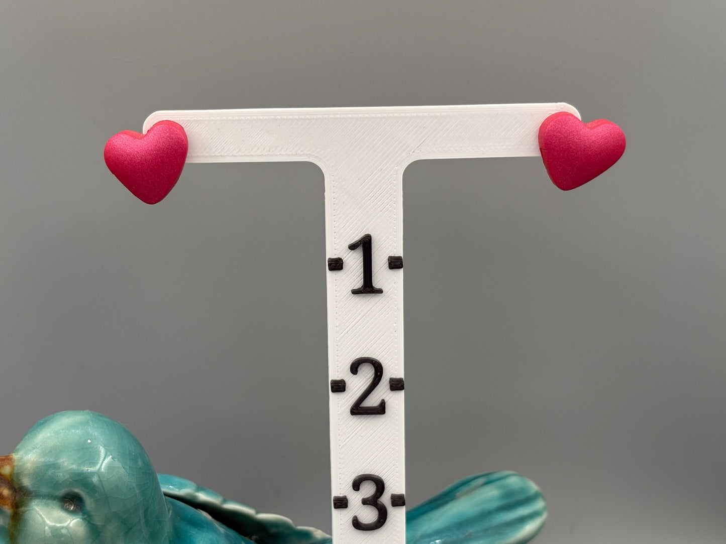 Pink Puffy Heart Stud Earrings - handcrafted polymer clay earrings by Lakeside Clay