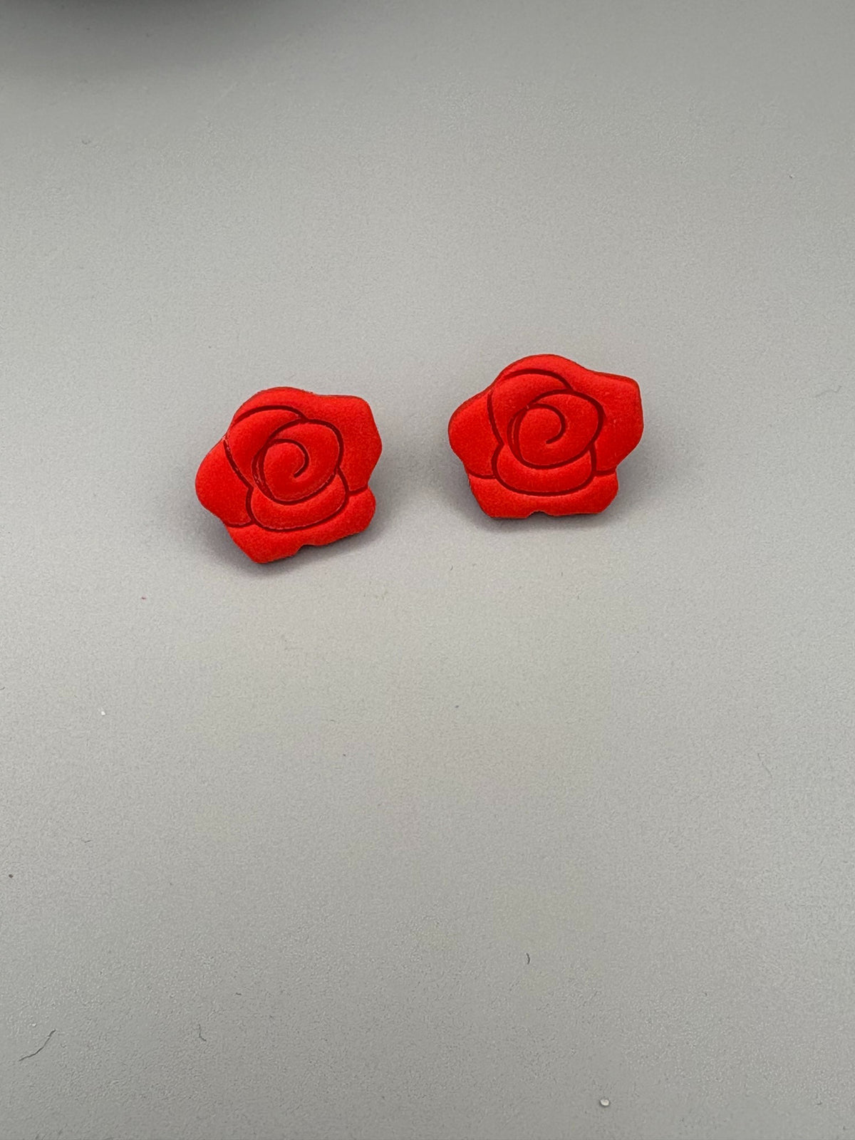 Red Rose Stud Earrings - handcrafted polymer clay earrings by Lakeside Clay