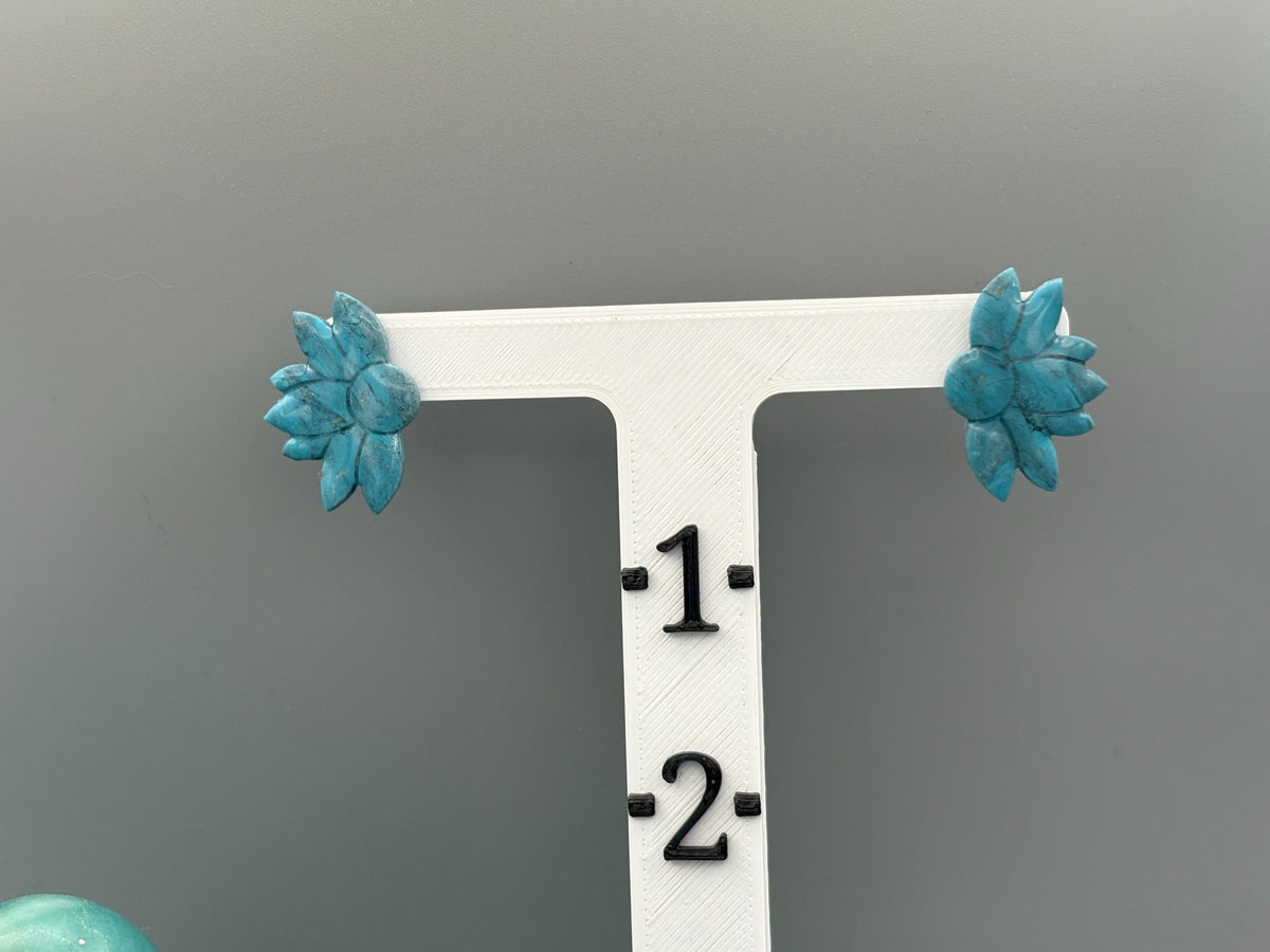Faux Turquoise Half Flower Stud Earrings - handcrafted polymer clay earrings by Lakeside Clay