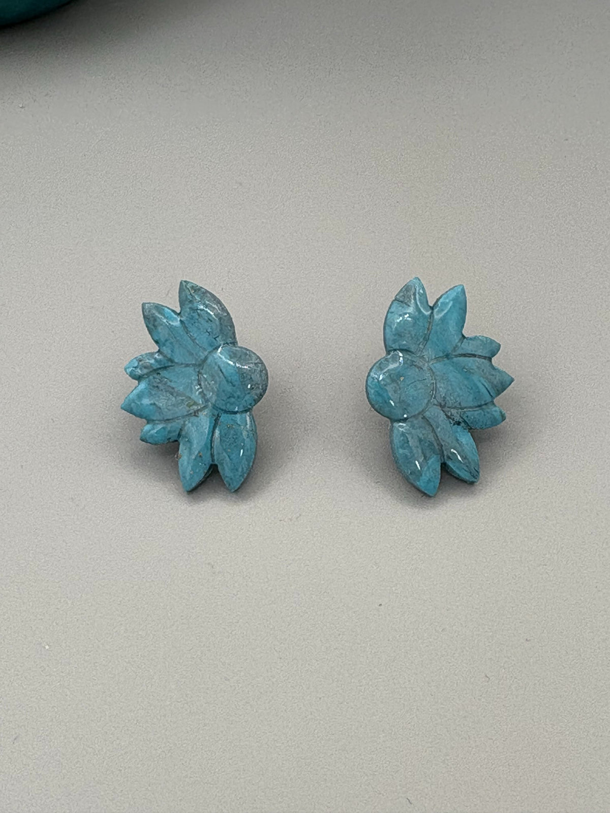 Faux Turquoise Half Flower Stud Earrings - handcrafted polymer clay earrings by Lakeside Clay
