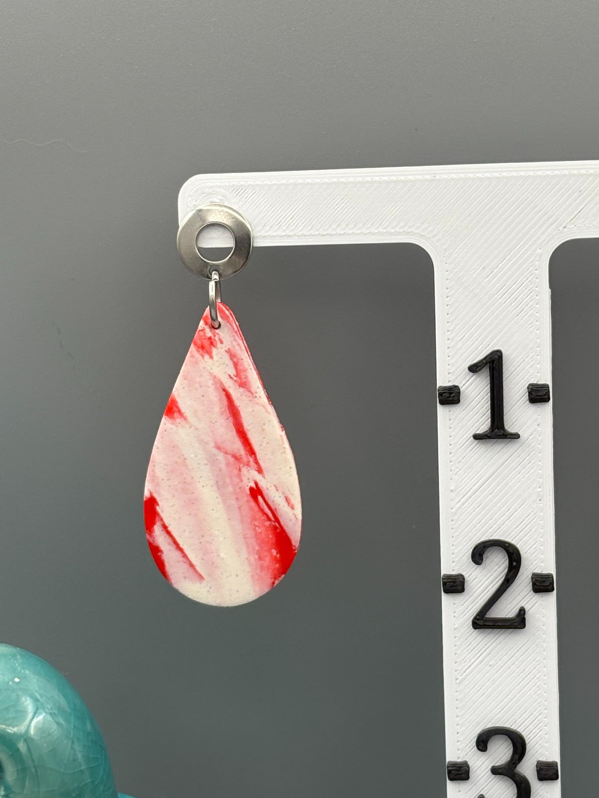 Red & White Marble Drop Dangle Earrings - handcrafted polymer clay earrings by Lakeside Clay