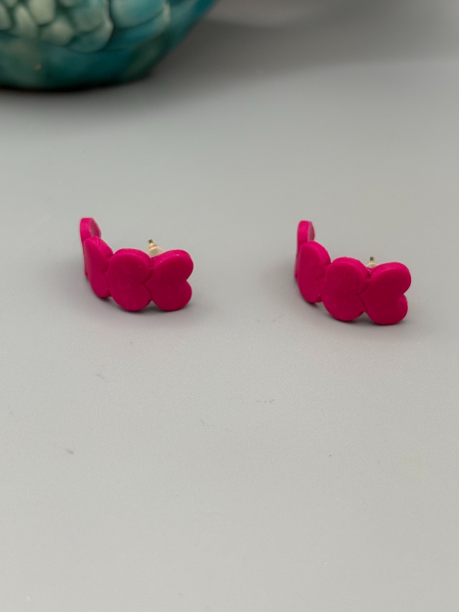 Pink Heart Huggie Earrings - handcrafted polymer clay earrings by Lakeside Clay