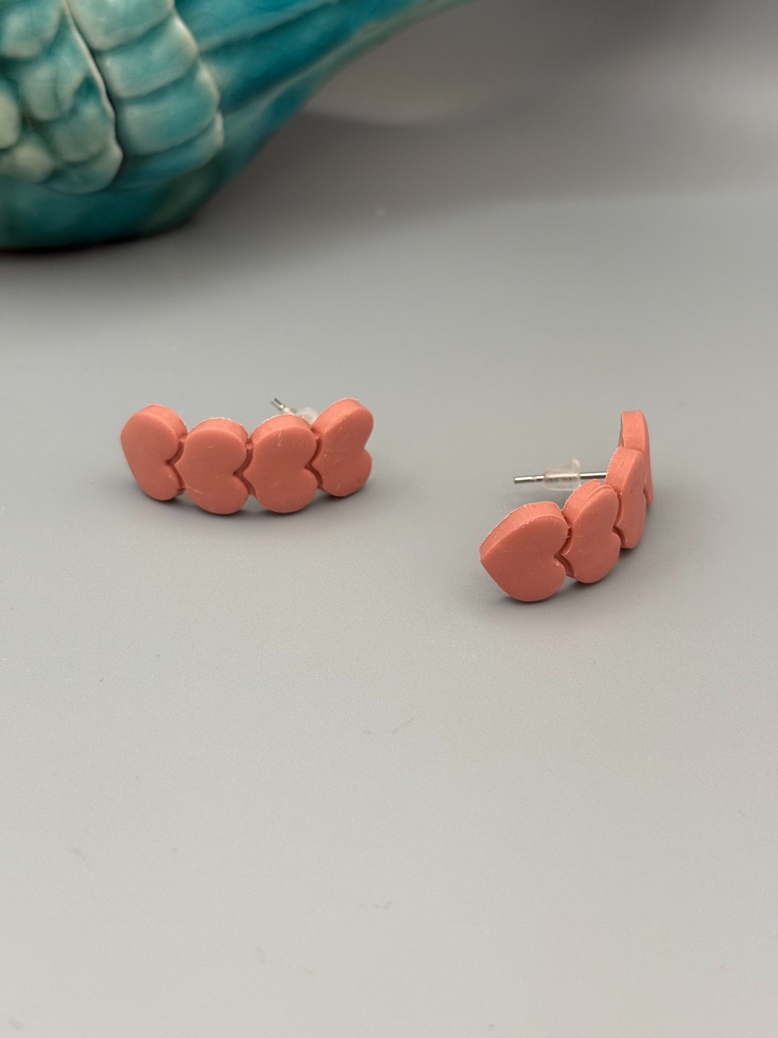 Dusty Rose Heart Huggie Earrings - handcrafted polymer clay earrings by Lakeside Clay
