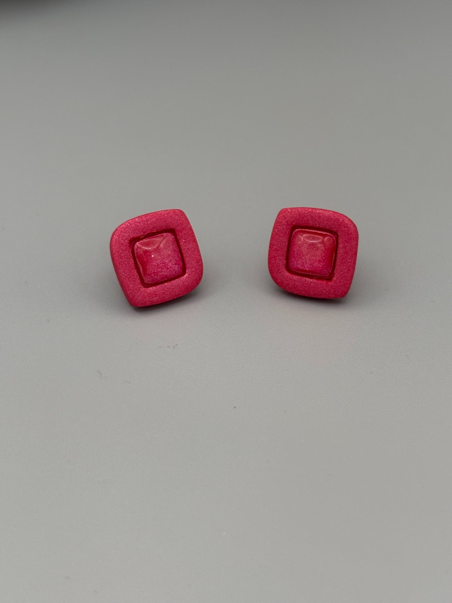 Pink Diamond Stud Earrings - handcrafted polymer clay earrings by Lakeside Clay