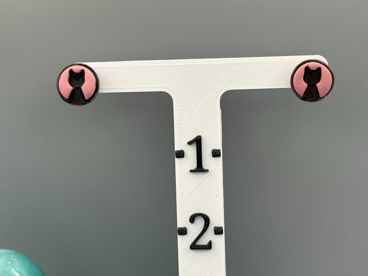 Boucles d'oreilles clous Tête de chat rose