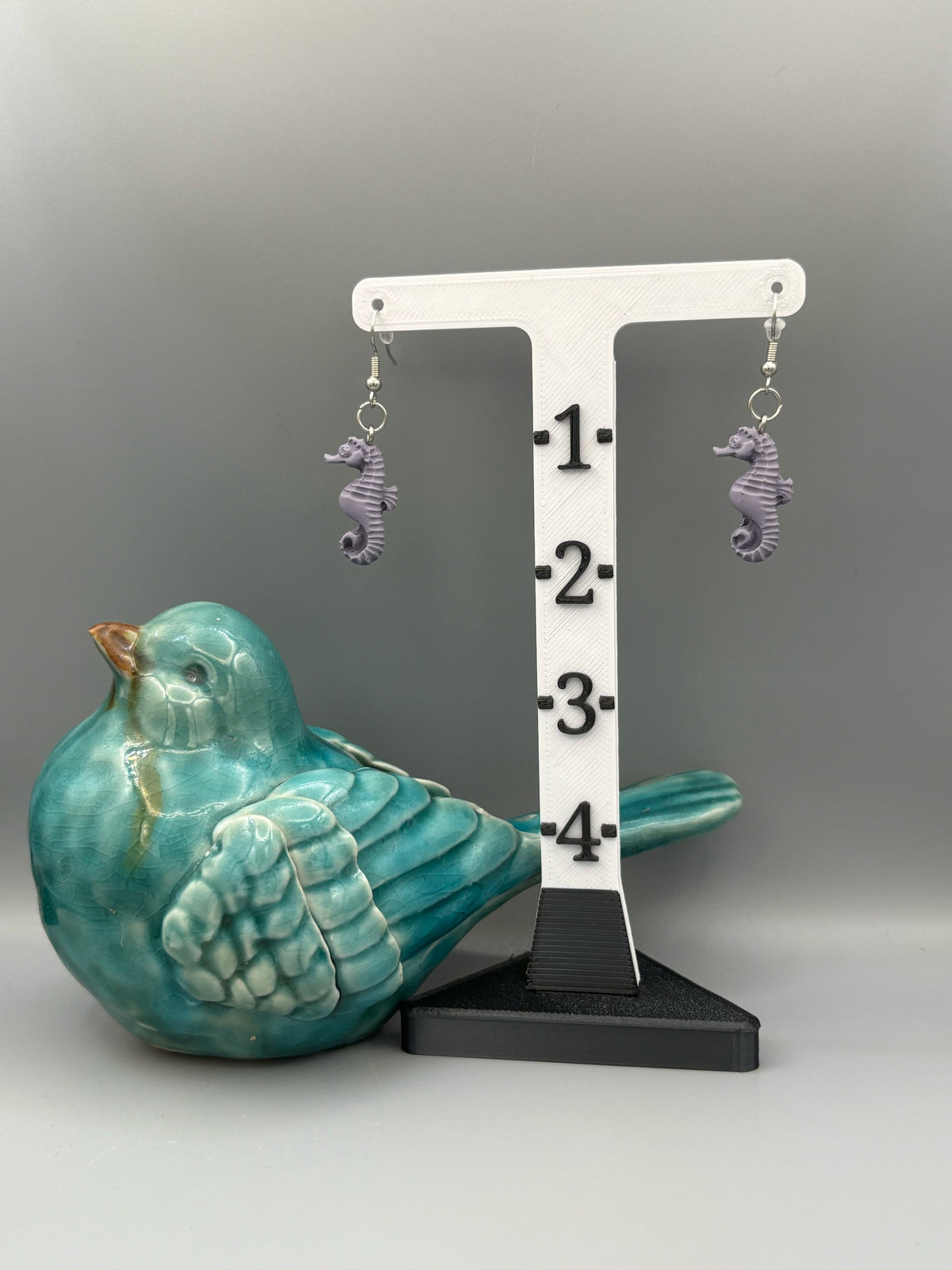 Lavender Seahorse Dangle Earrings - handcrafted polymer clay earrings by Lakeside Clay
