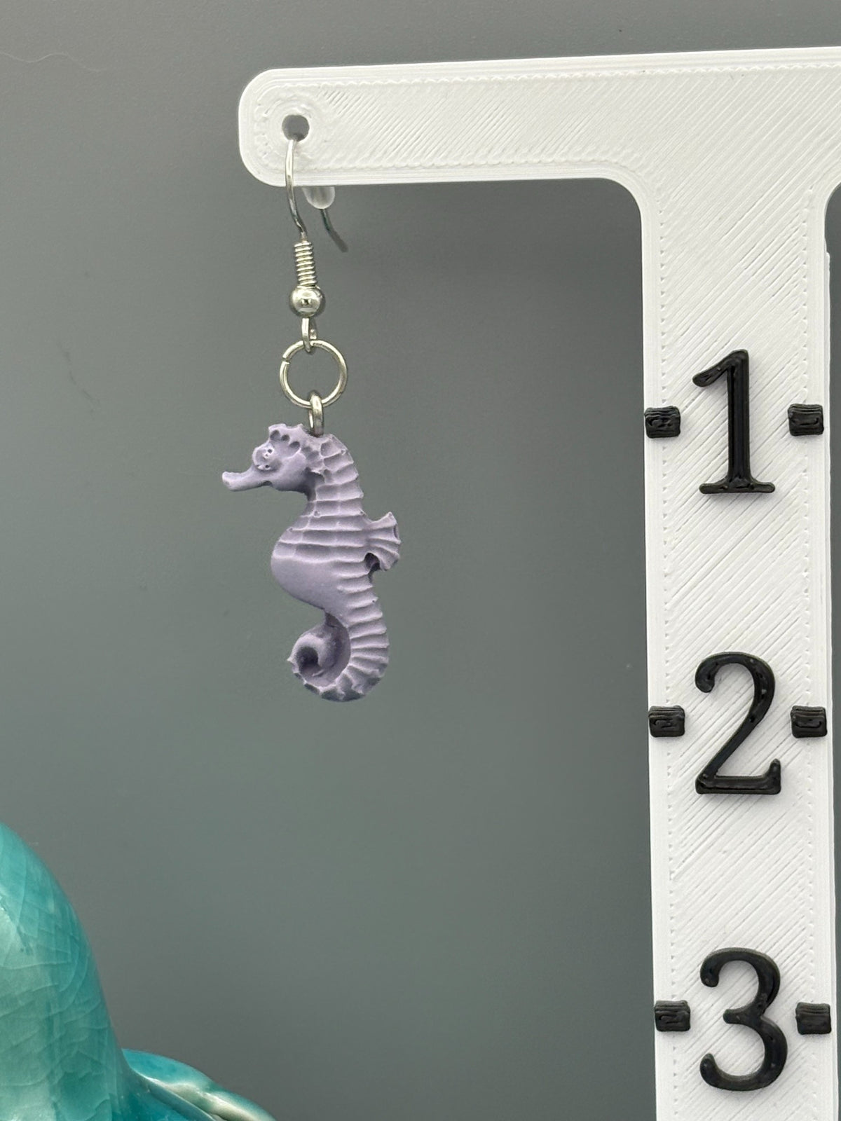 Lavender Seahorse Dangle Earrings - handcrafted polymer clay earrings by Lakeside Clay