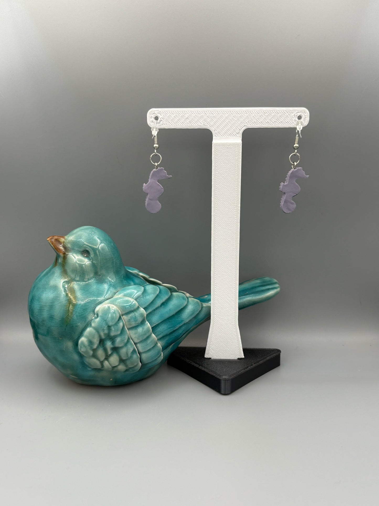 Lavender Seahorse Dangle Earrings - handcrafted polymer clay earrings by Lakeside Clay