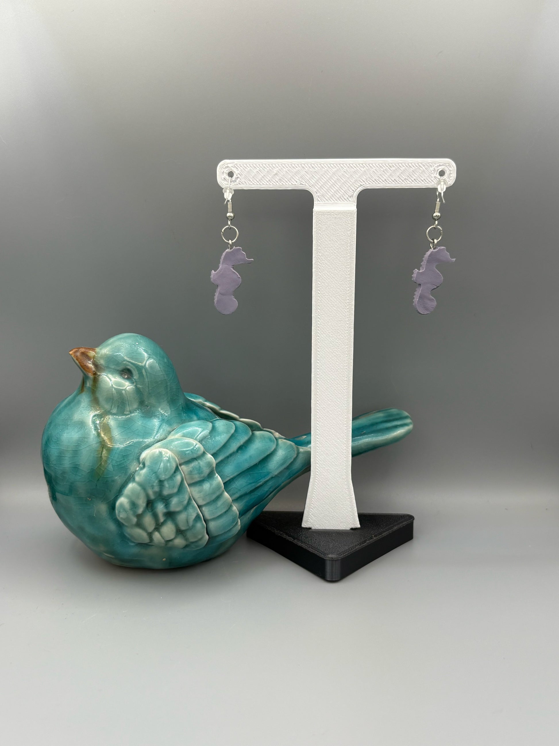 Lavender Seahorse Dangle Earrings - handcrafted polymer clay earrings by Lakeside Clay