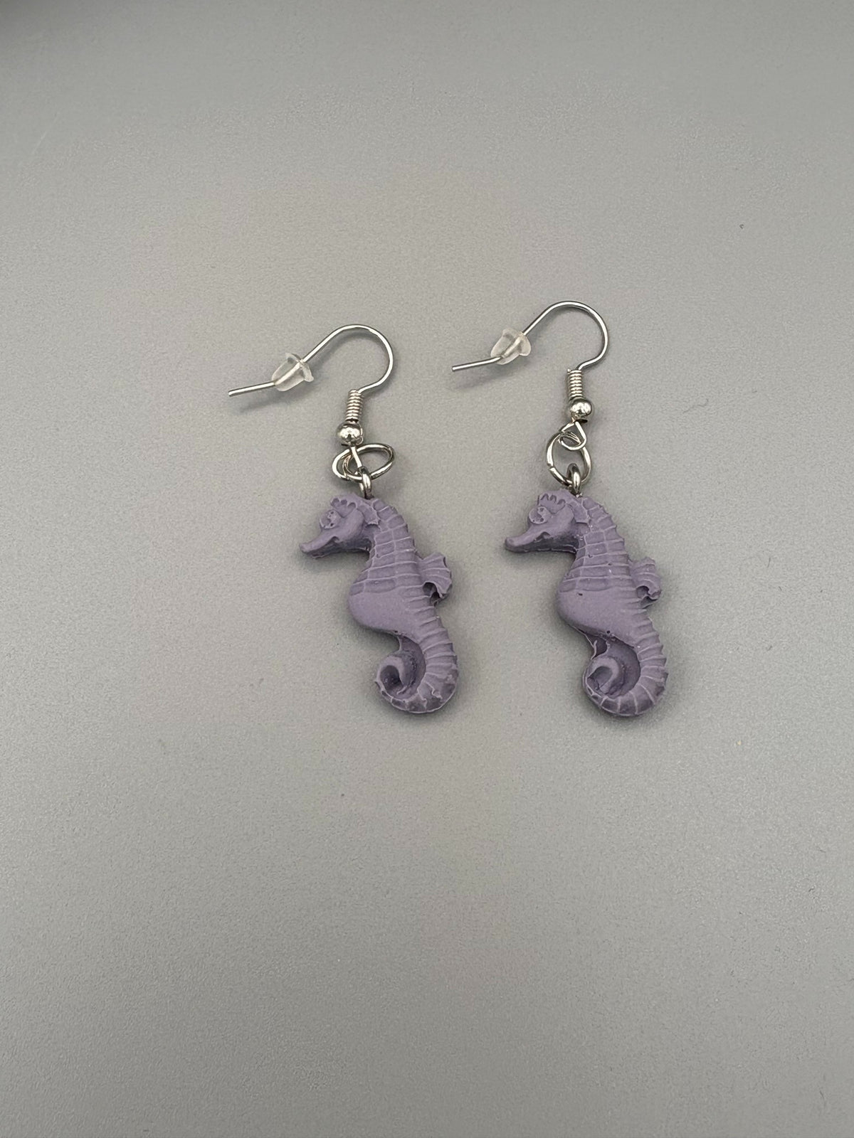 Lavender Seahorse Dangle Earrings - handcrafted polymer clay earrings by Lakeside Clay