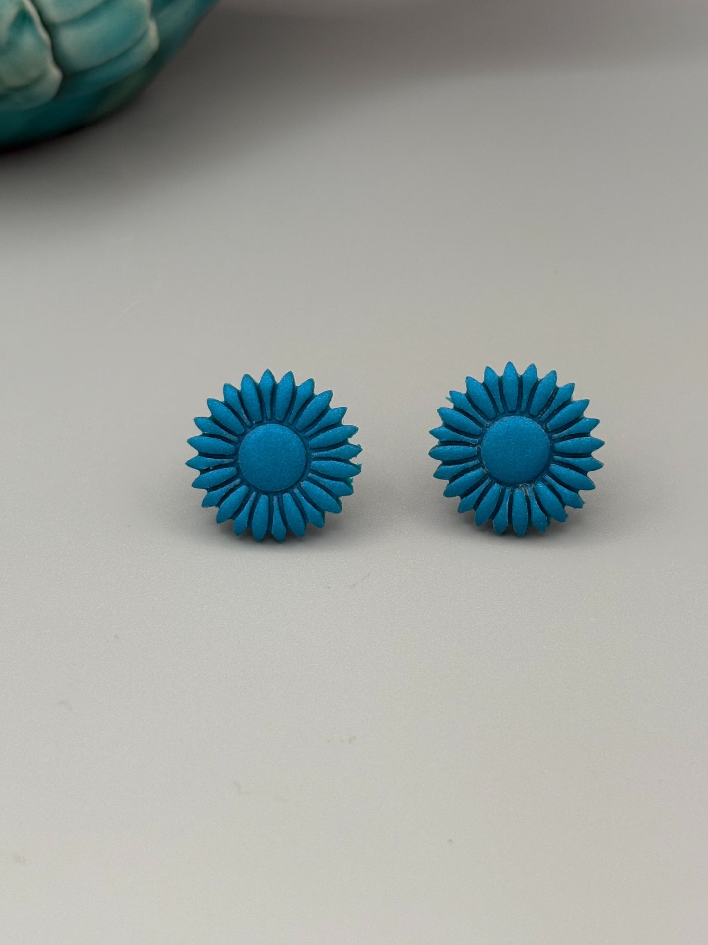 Teal Flower Stud Earrings - handcrafted polymer clay earrings by Lakeside Clay