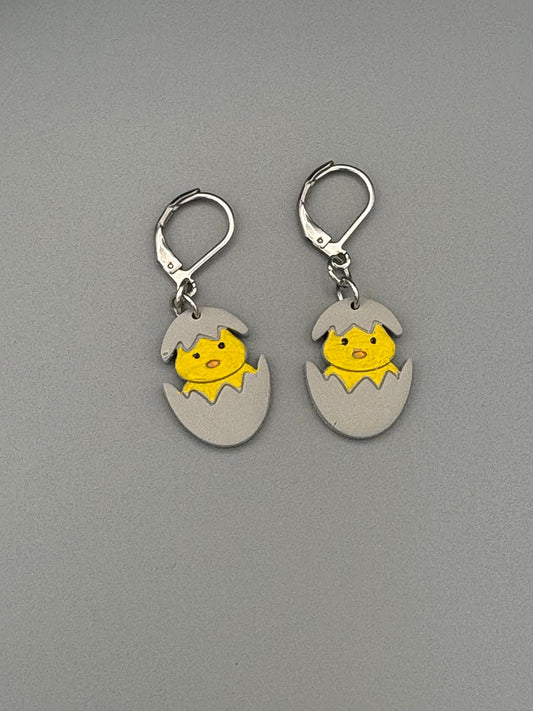 Hatching Yellow Chick Dangle Earrings - handcrafted polymer clay earrings by Lakeside Clay