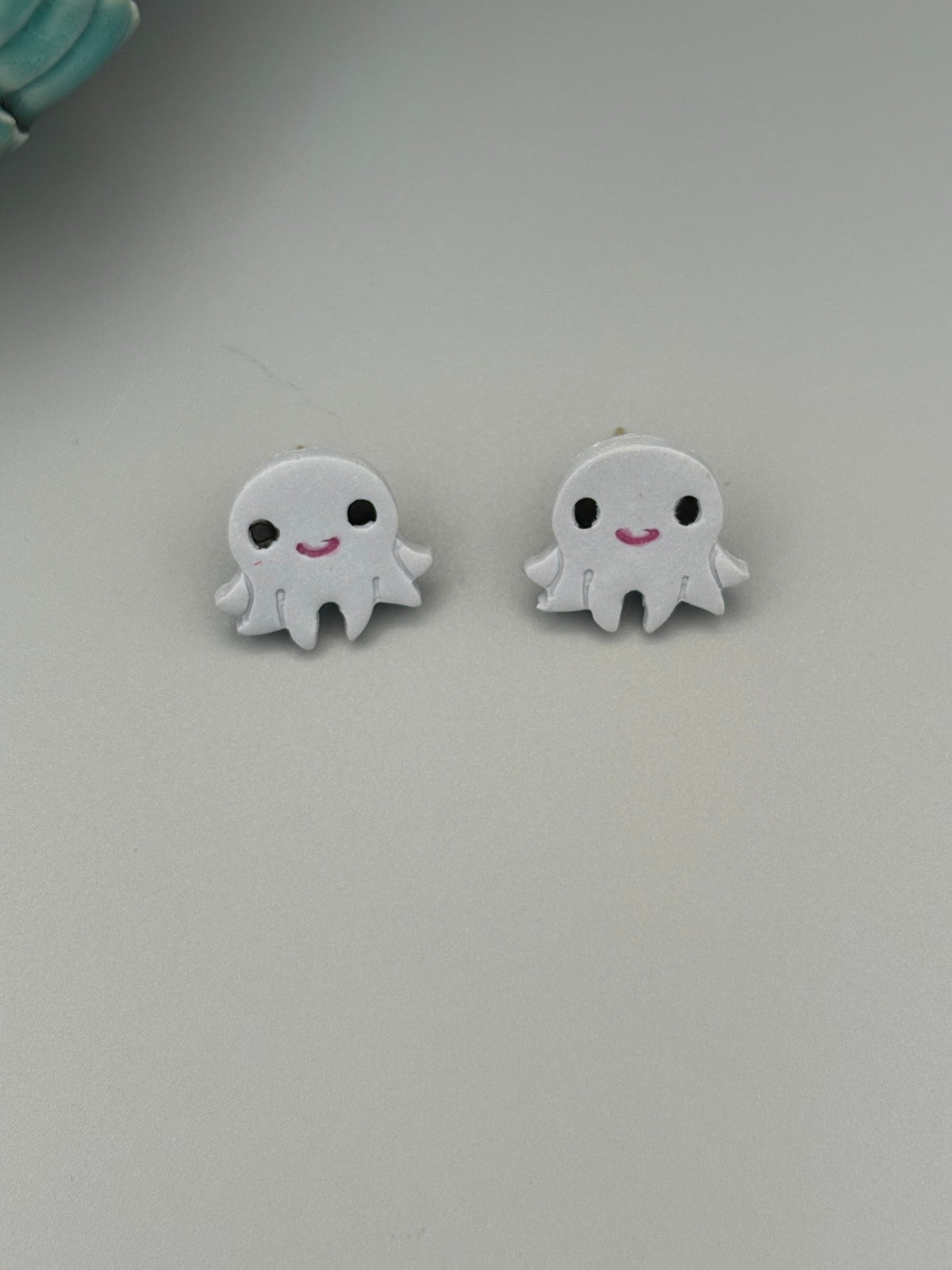 Grey Octopus Stud Earrings - handcrafted polymer clay earrings by Lakeside Clay