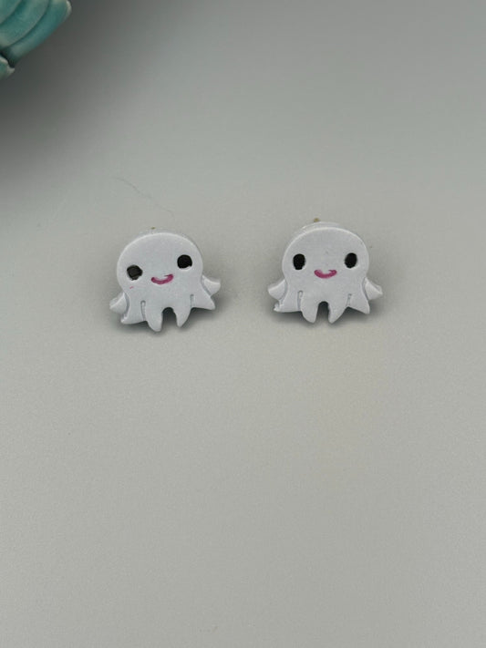 Grey Octopus Stud Earrings - handcrafted polymer clay earrings by Lakeside Clay