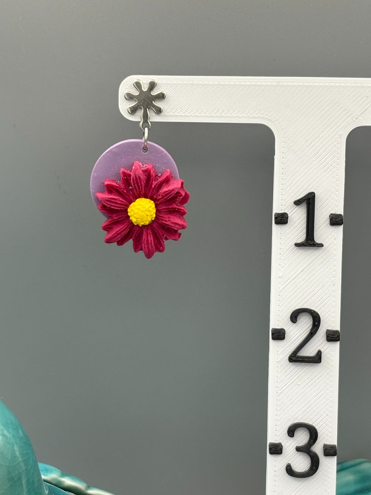 Magenta 3D Flower Dangle Earrings - handcrafted polymer clay earrings by Lakeside Clay