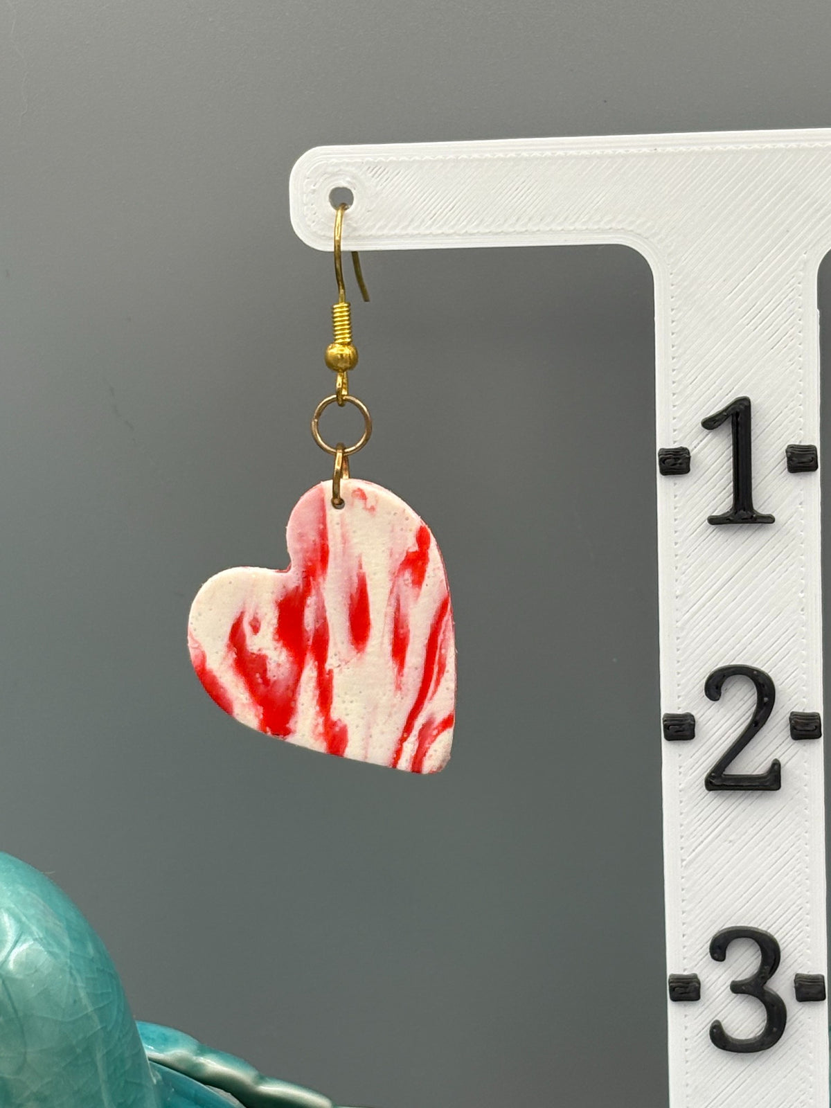 Red & White Marble Hearts Earrings - handcrafted polymer clay earrings by Lakeside Clay
