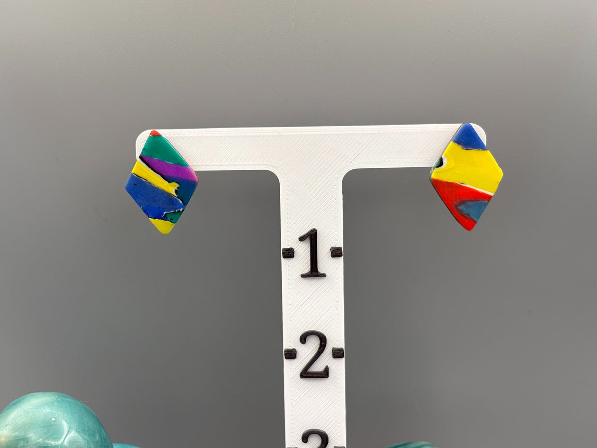 Water Colour Diamond Stud Earrings - handcrafted polymer clay earrings by Lakeside Clay