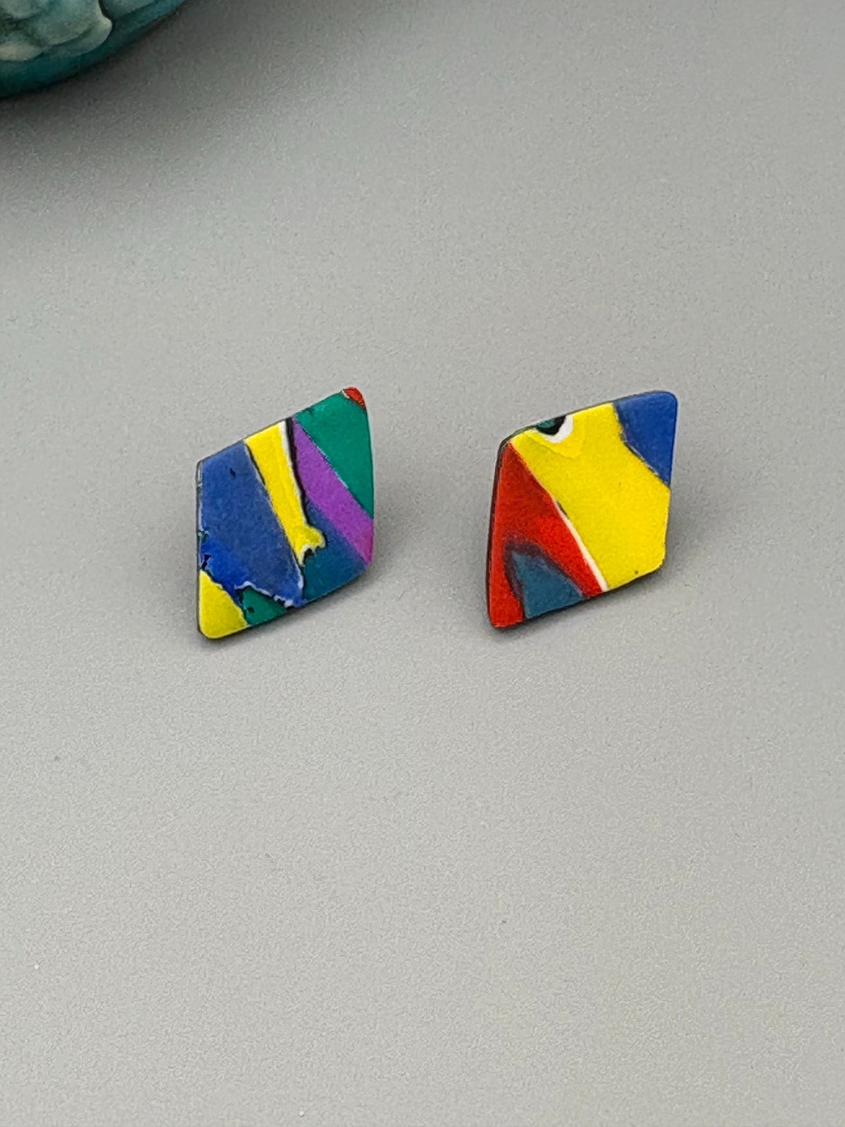 Water Colour Diamond Stud Earrings - handcrafted polymer clay earrings by Lakeside Clay