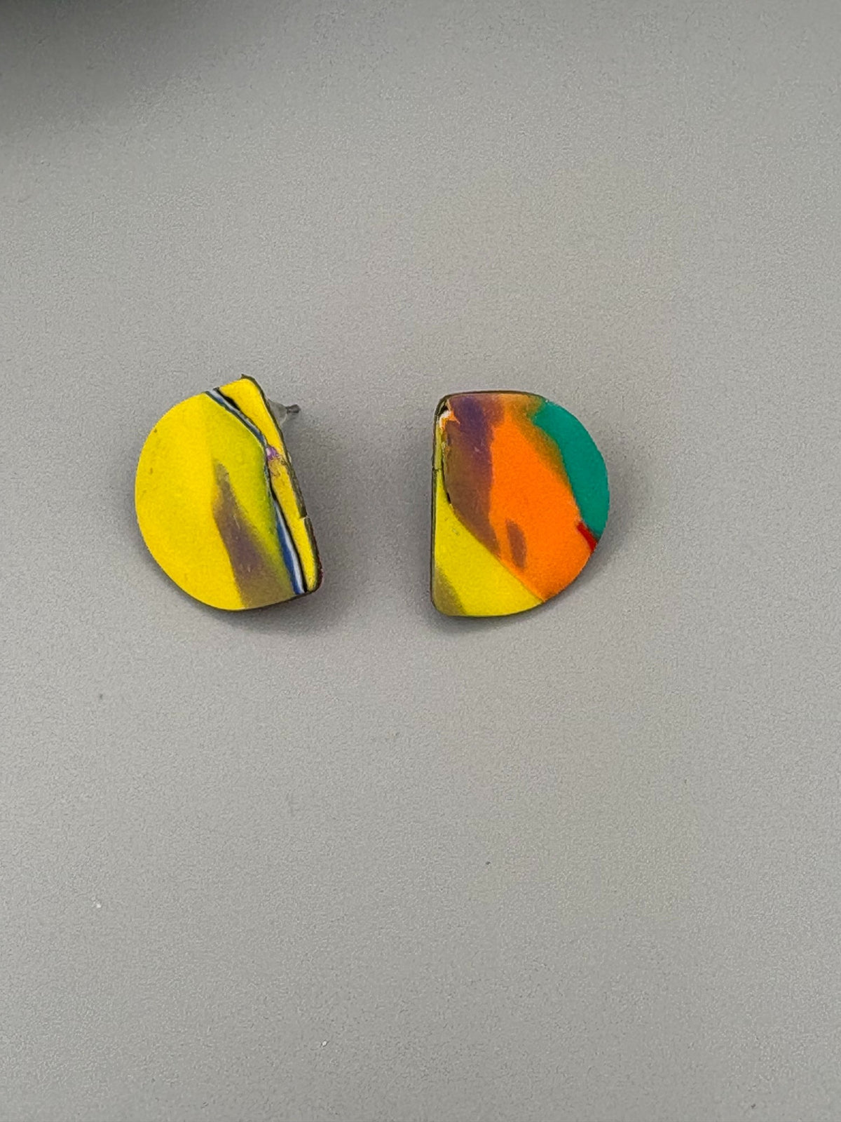Water Colour Semi Circle Stud Earrings - handcrafted polymer clay earrings by Lakeside Clay