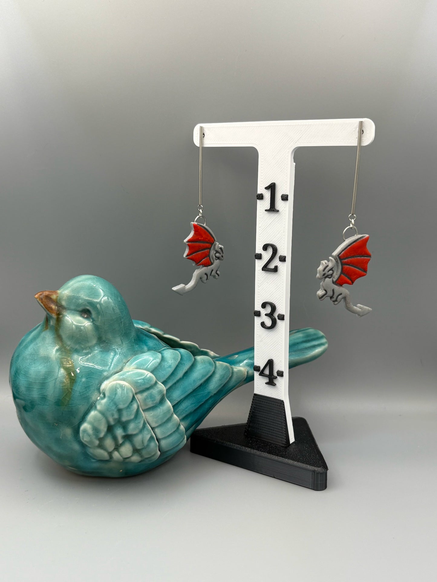 Silver & Red Flying Dragon Dangle Earrings - handcrafted polymer clay earrings by Lakeside Clay