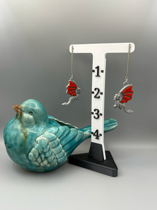 Silver & Red Flying Dragon Dangle Earrings - handcrafted polymer clay earrings by Lakeside Clay