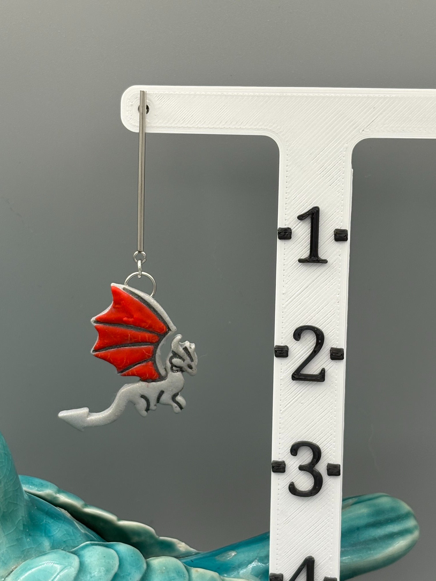 Silver & Red Flying Dragon Dangle Earrings - handcrafted polymer clay earrings by Lakeside Clay
