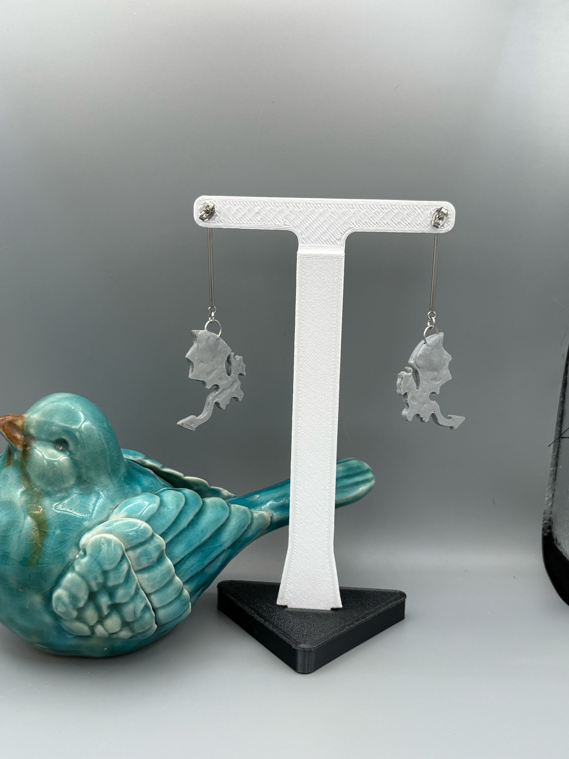 Silver & Red Flying Dragon Dangle Earrings - handcrafted polymer clay earrings by Lakeside Clay