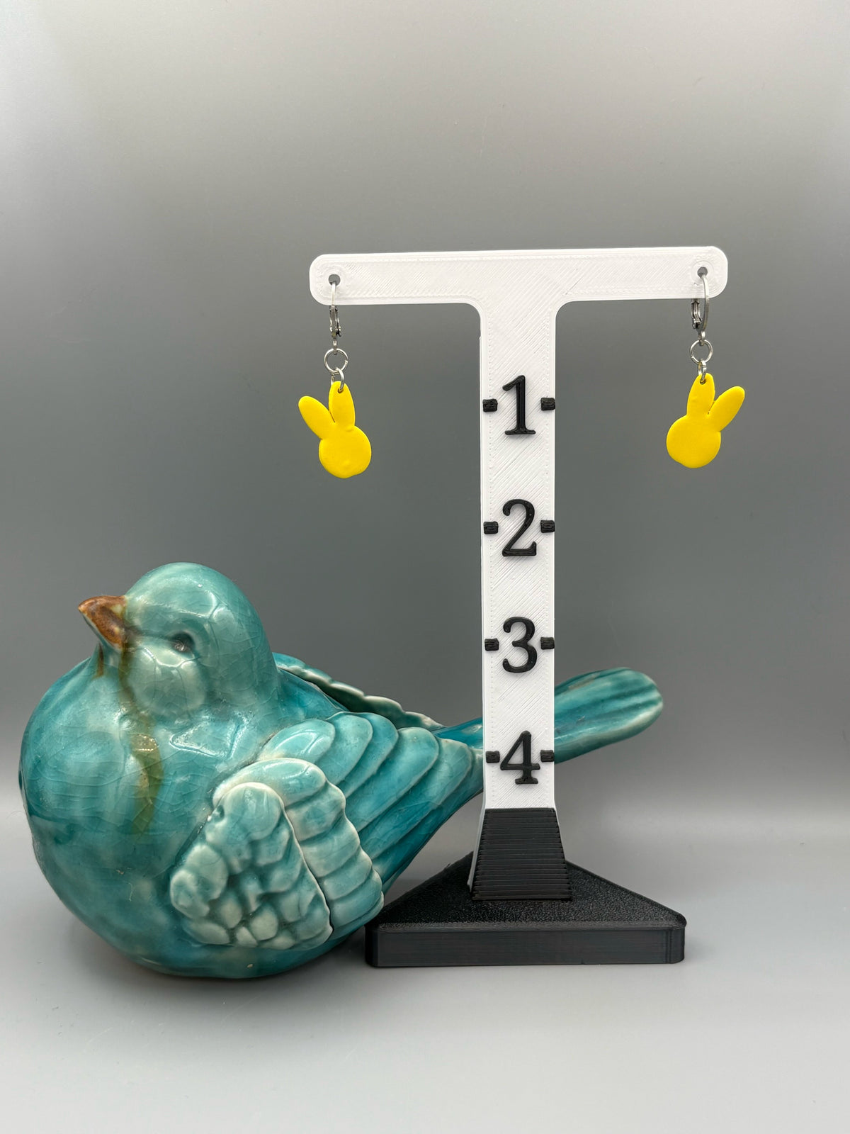 Yellow Bunny Head Dangle Earrings - handcrafted polymer clay earrings by Lakeside Clay