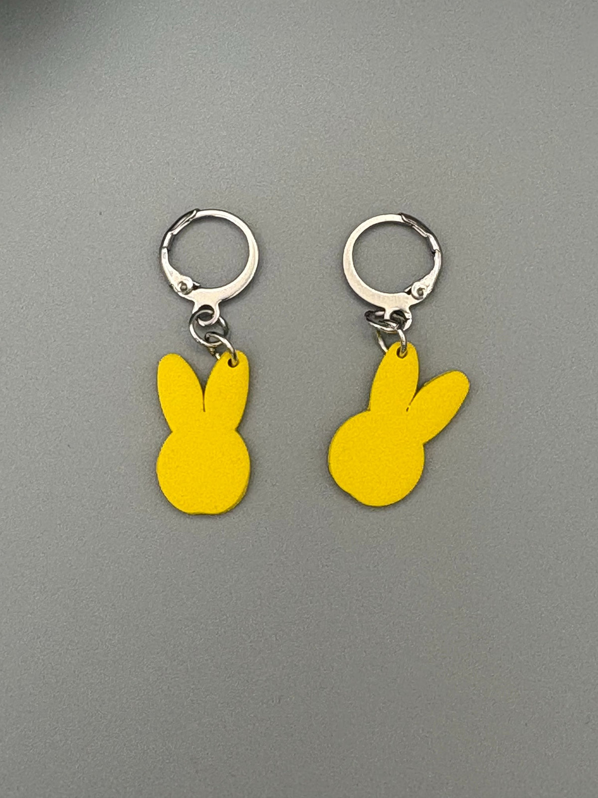 Yellow Bunny Head Dangle Earrings - handcrafted polymer clay earrings by Lakeside Clay