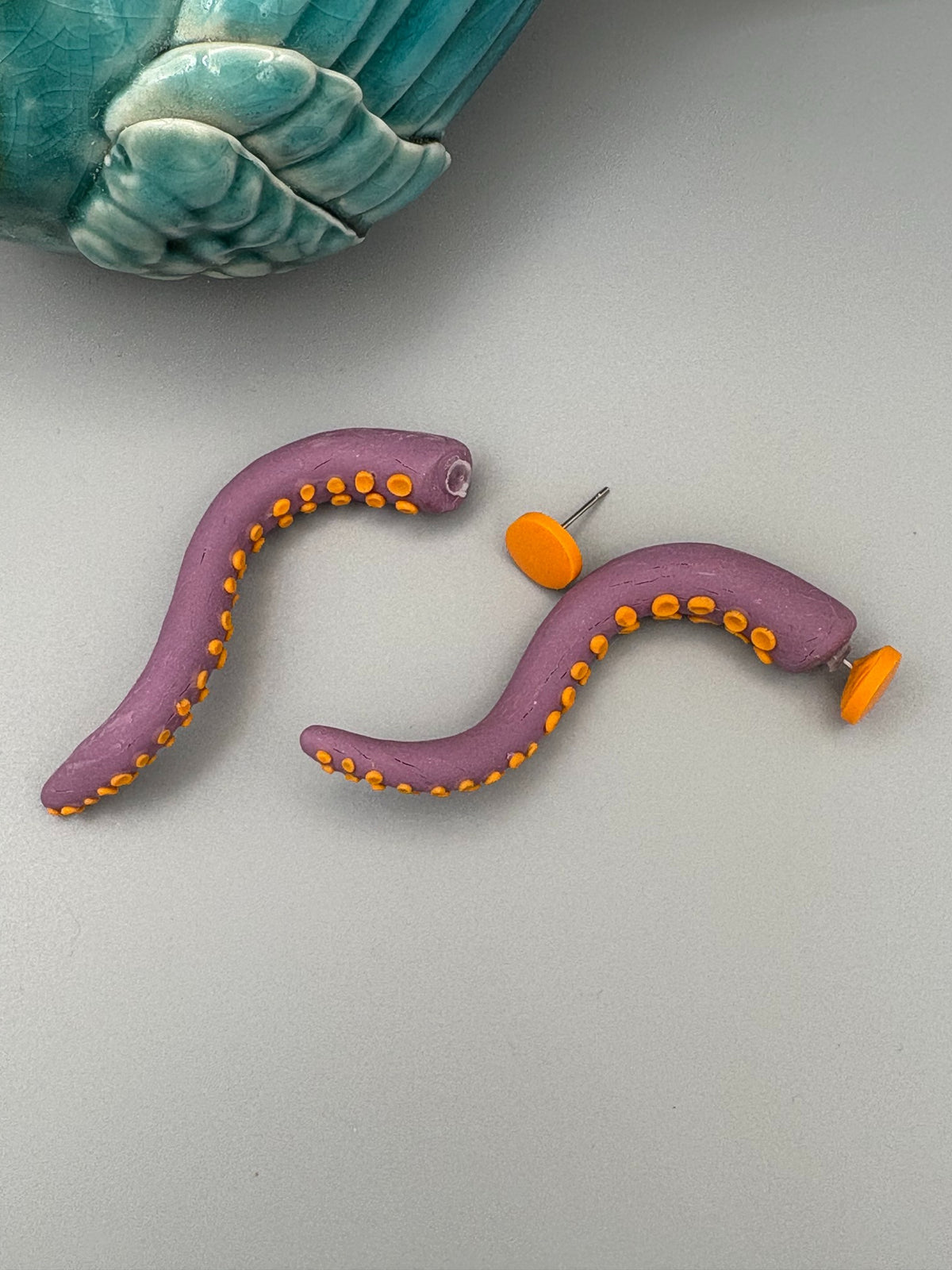 Tentacle Stud Earrings - handcrafted polymer clay earrings by Lakeside Clay